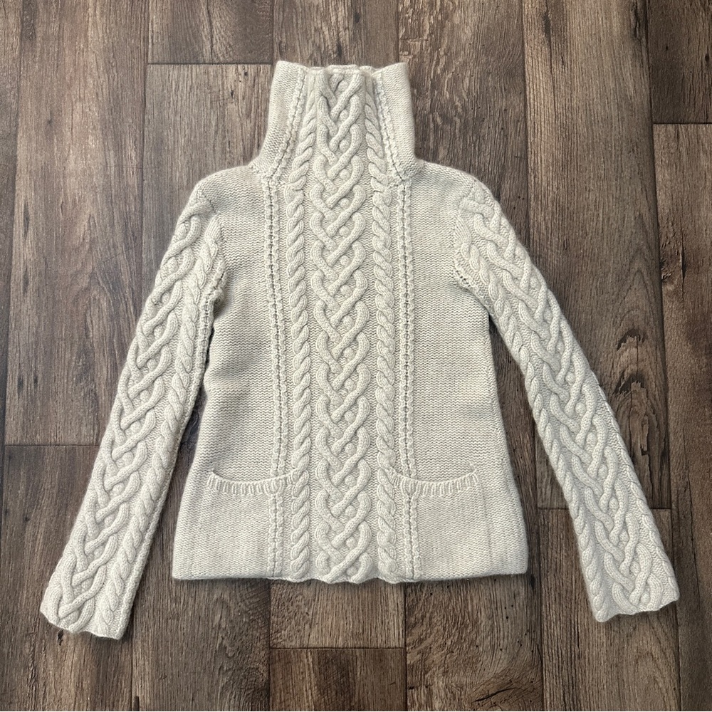 James Perse 100% Cashmere Pockets Mock Neck Sweater Sz 2 Off-White